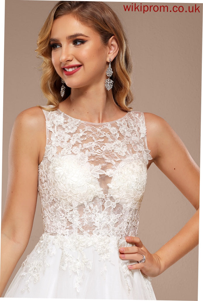 Wedding Dresses A-Line Dress Boat Lace With Knee-Length Neck Tulle Emelia Wedding Sequins