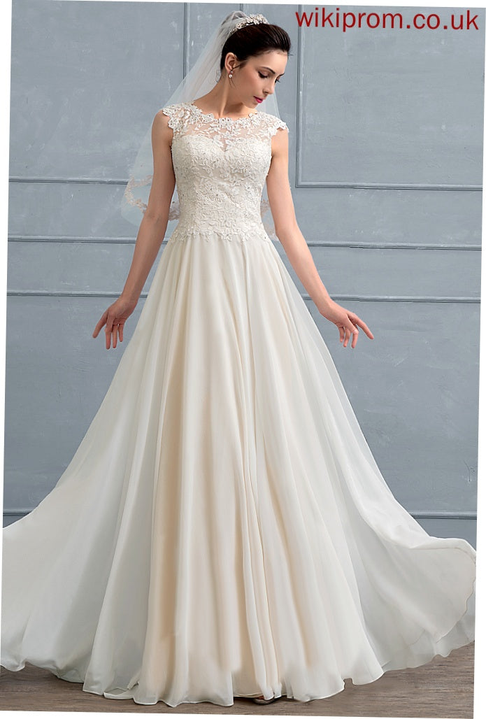 Sequins Nathalie Floor-Length Dress Lace With Wedding Beading Neck A-Line Chiffon Scoop Wedding Dresses