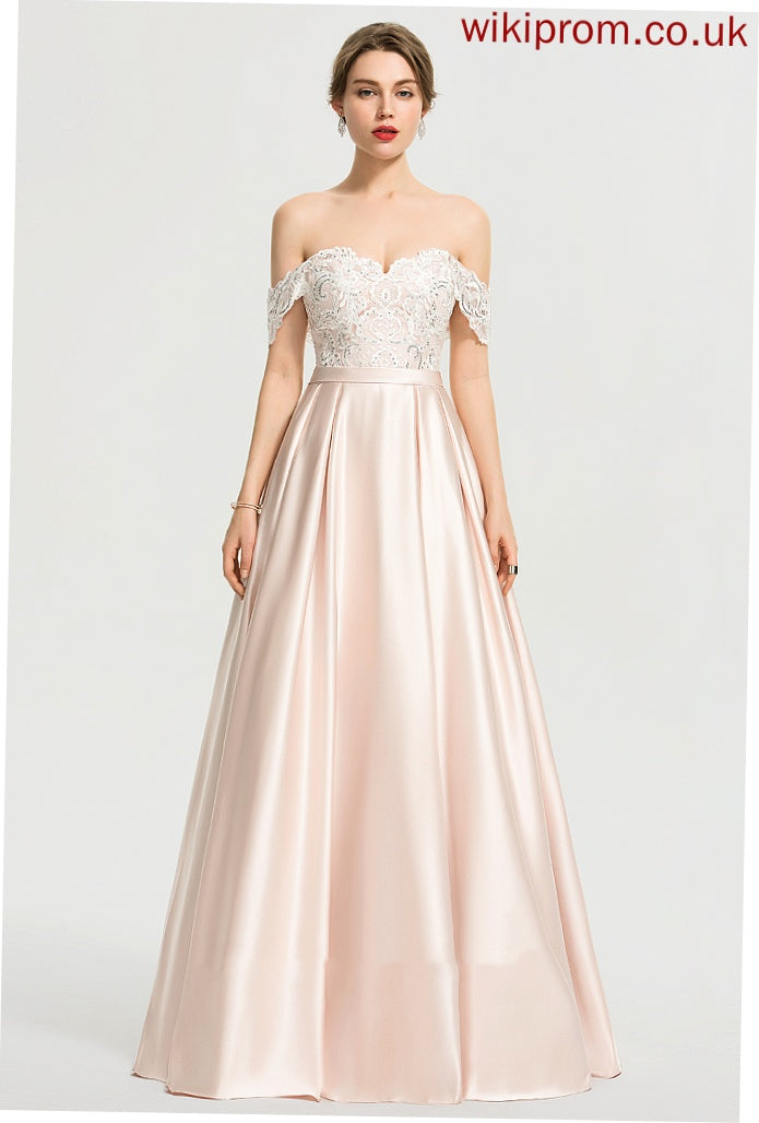 Nicola Lace Ball-Gown/Princess Floor-Length Wedding Dresses Sequins Satin Wedding Dress With Off-the-Shoulder