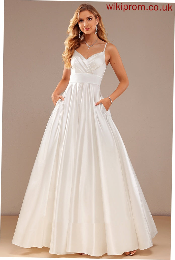 Ball-Gown/Princess Dress Wedding Dresses Izabelle Wedding V-neck Pockets Satin With Floor-Length