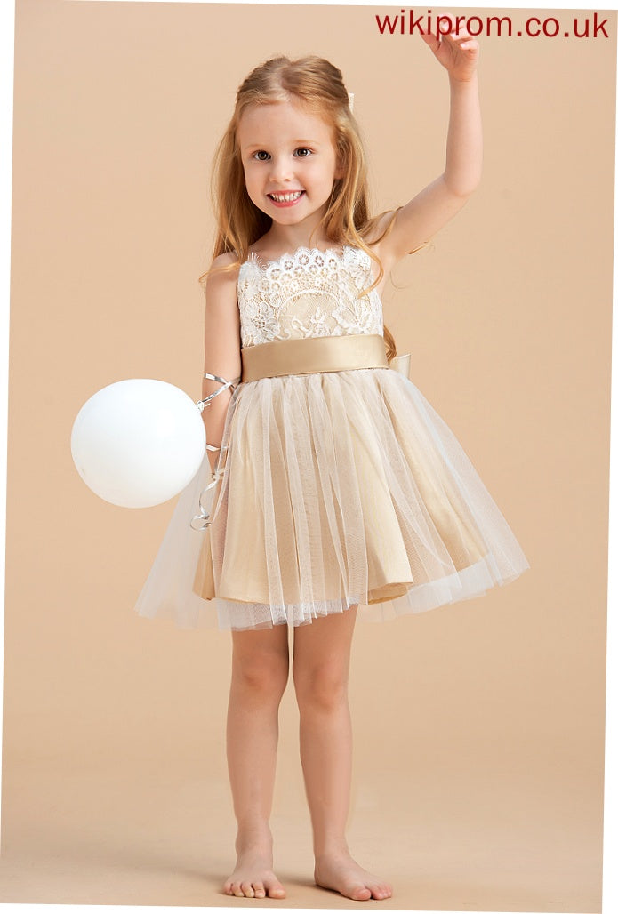 Flower A-Line/Princess With Knee-length Girl - Sash/Bow(s) Flower Girl Dresses Sleeveless Tulle/Lace Dress Straps (Undetachable Iliana sash)