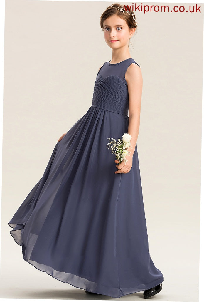 A-Line Floor-Length Parker Chiffon Ruffle Neck With Scoop Junior Bridesmaid Dresses