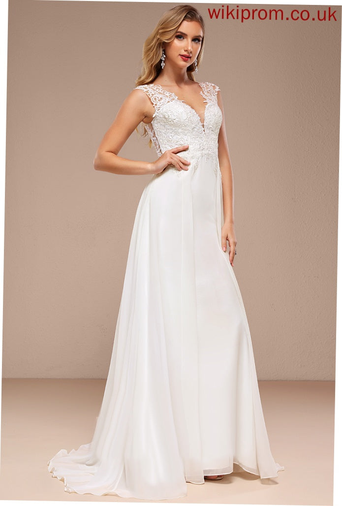 Train A-Line Kiara Lace Wedding Sweep V-neck Dress Chiffon Wedding Dresses