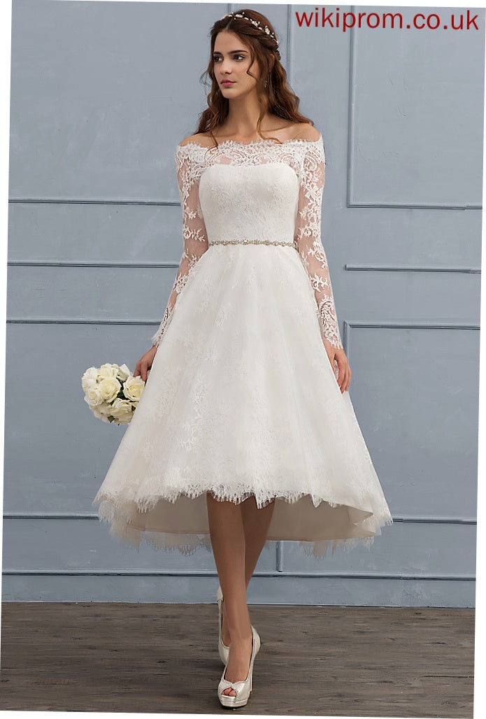 Off-the-Shoulder Lace Asymmetrical Wedding Karli Dress Beading A-Line With Wedding Dresses