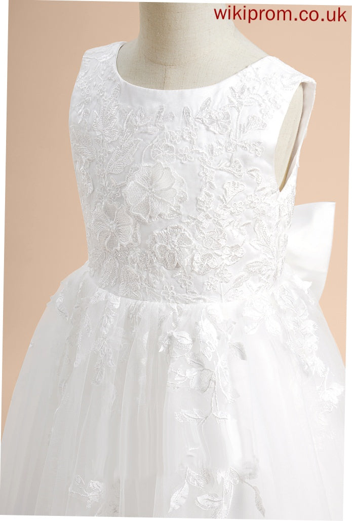 Flower Girl Dresses Sleeveless With Neck Floor-length A-Line Jade Dress Girl - Scoop Lace/Flower(s)/Bow(s) Flower Tulle