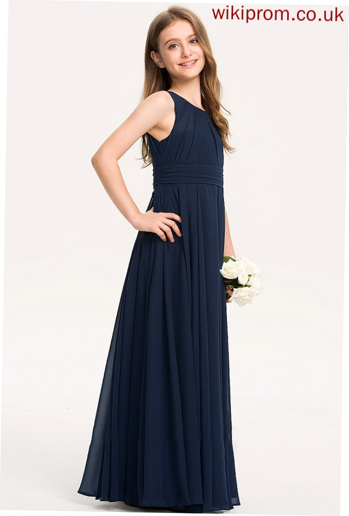 With Ruffle Floor-Length A-Line Junior Bridesmaid Dresses Chiffon Bria Neck Scoop