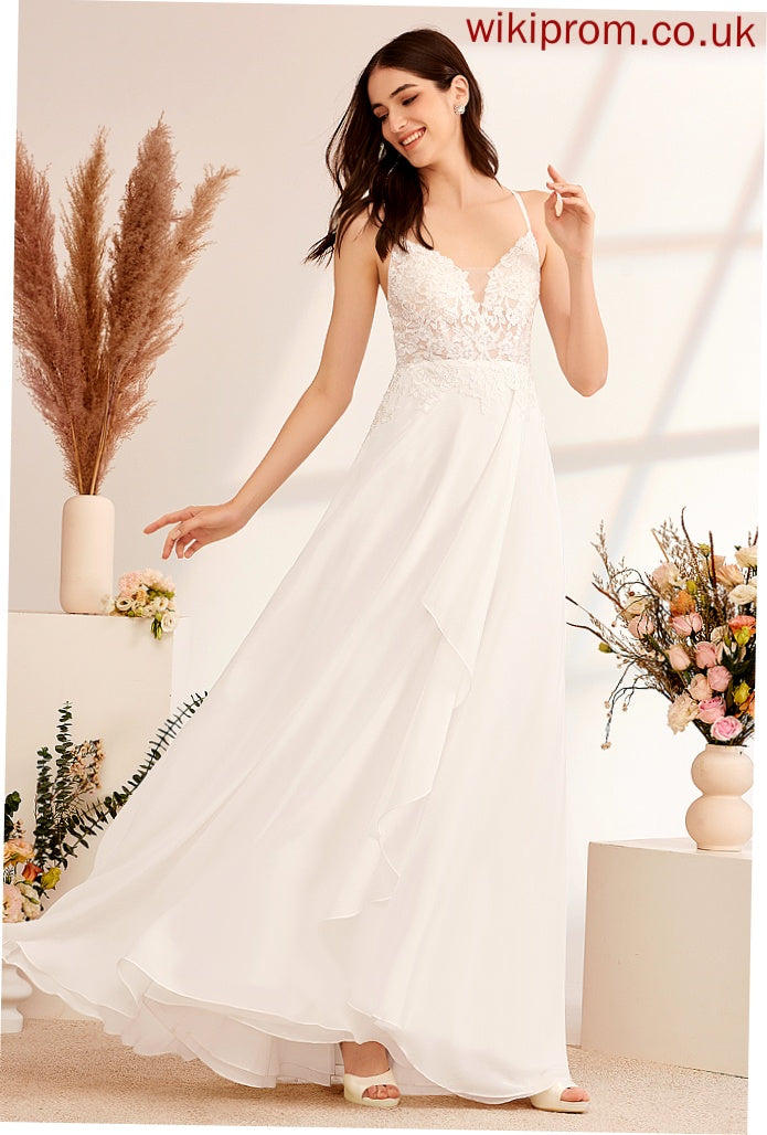 Lace A-Line V-neck Raegan Chiffon Wedding Dresses With Floor-Length Sequins Dress Wedding