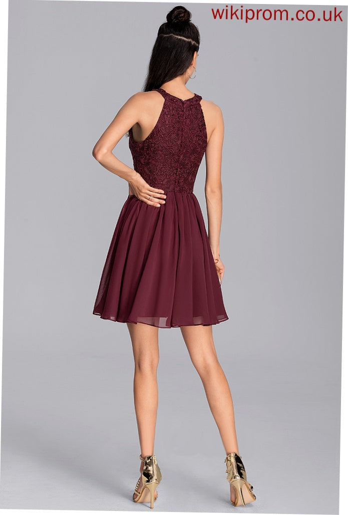 Cocktail Dresses Scoop Lace Chiffon Madisyn With Short/Mini Neck Dress Lace Cocktail A-Line