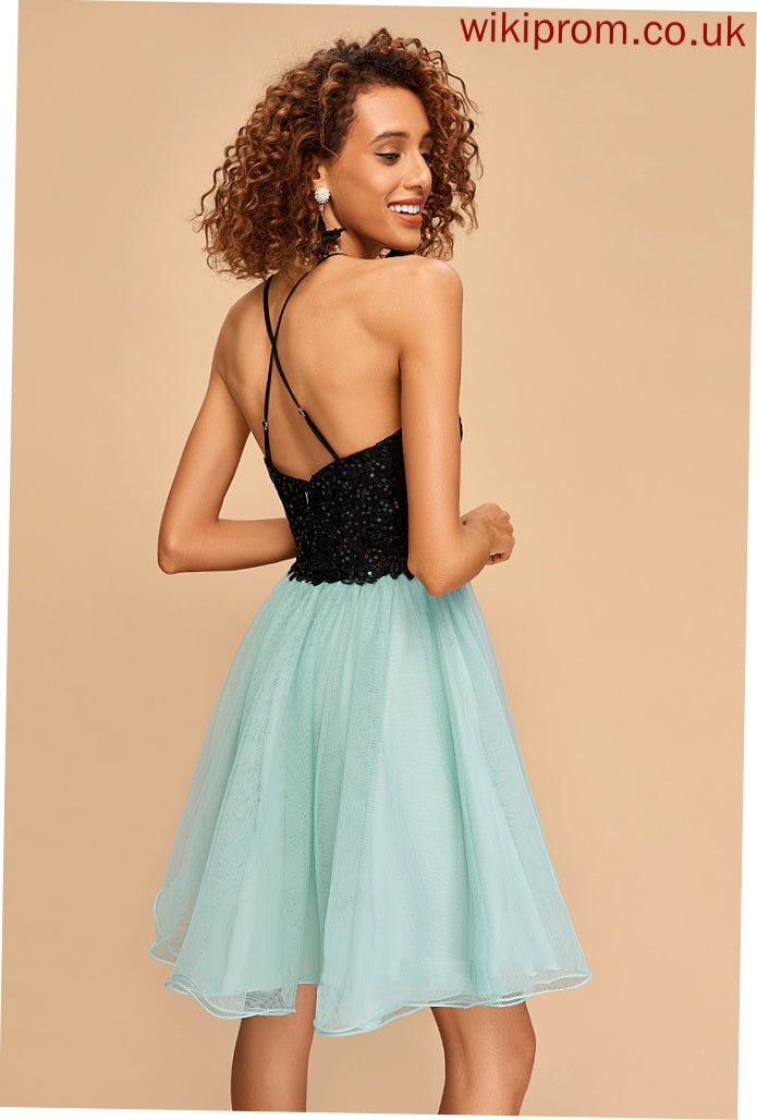 Carley With Sequins Tulle Homecoming A-Line Scoop Short/Mini Homecoming Dresses Neck Dress