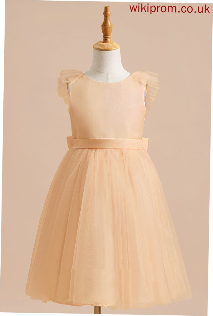 Dress - With Scoop Tulle Sleeveless A-Line Neck Flower Bow(s) Flower Girl Dresses Madison Girl Knee-length