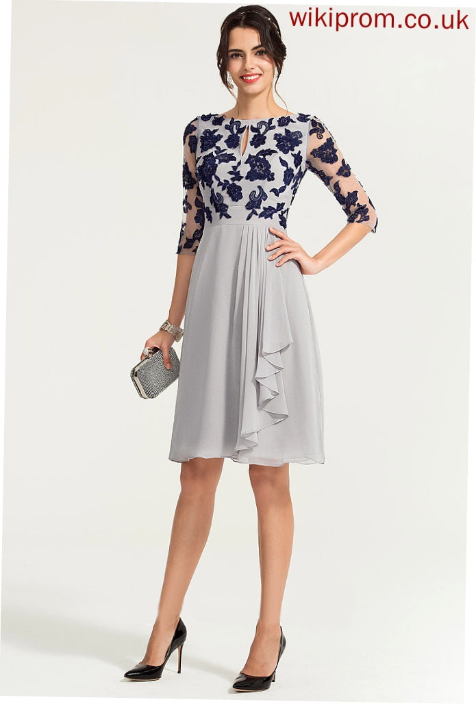 Ruffle Cocktail Dresses A-Line Knee-Length Lucile Chiffon Lace Dress Neck Scoop Cocktail With