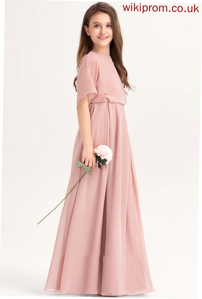 Neck Scoop Chiffon A-Line Celeste Junior Bridesmaid Dresses Floor-Length