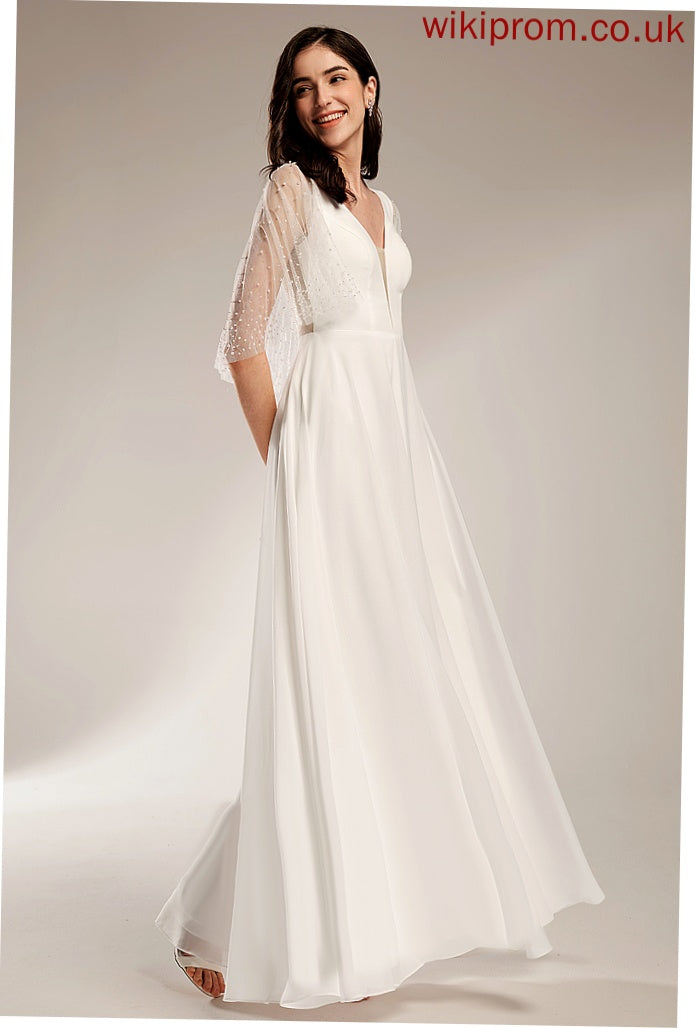 Floor-Length Wedding Dresses Wedding Dress With Madelynn Chiffon Beading A-Line V-neck