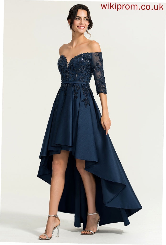 Aliza A-Line Dress Lace With Homecoming Homecoming Dresses Asymmetrical Satin Off-the-Shoulder