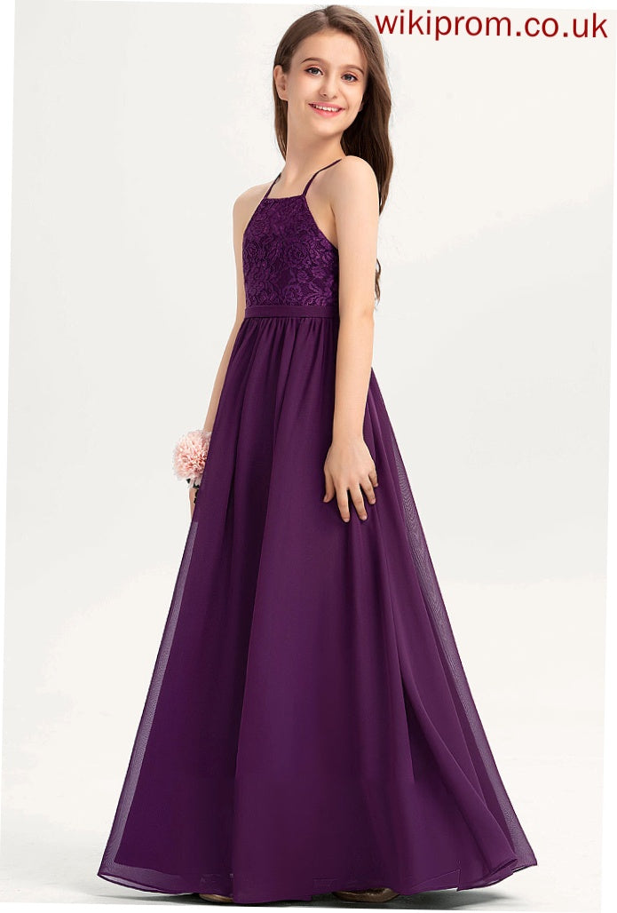 Bianca Junior Bridesmaid Dresses Chiffon With Lace Bow(s) A-Line Floor-Length Neckline Square