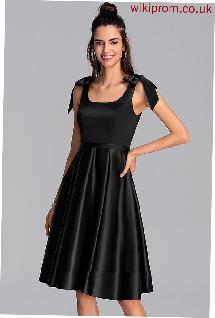 Dress Myah Neckline Homecoming Dresses Bow(s) With Knee-Length Homecoming A-Line Square Satin