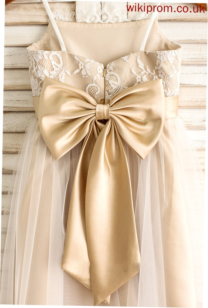 With Knee-Length Junior Bridesmaid Dresses Alaina Neckline Sash Tulle Square Bow(s) A-Line