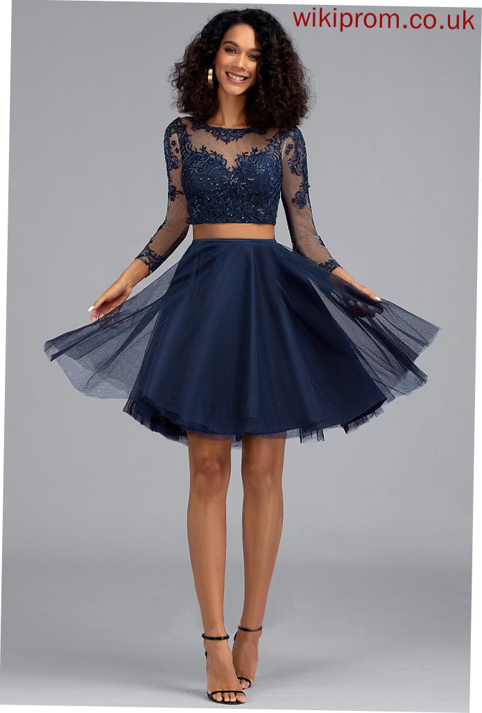 Homecoming With Tulle Homecoming Dresses Lace A-Line Dress Short/Mini Neck Katelynn Scoop