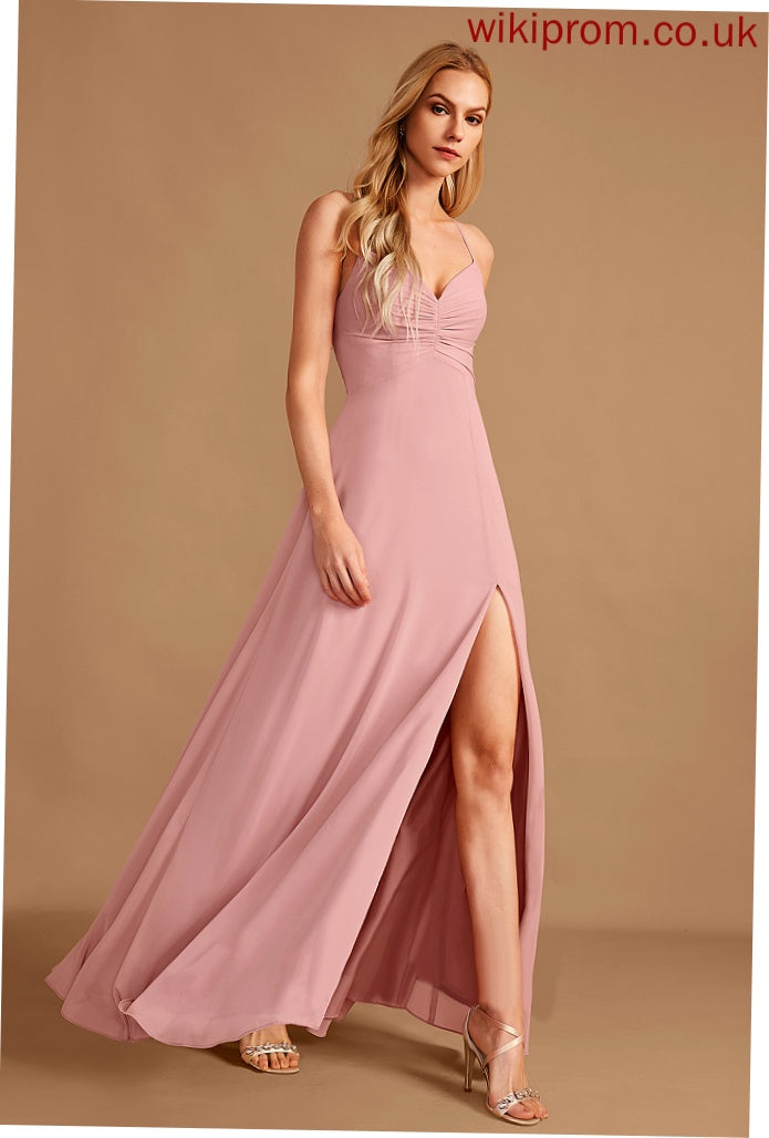 A-Line V-neck Neckline Embellishment Silhouette Floor-Length Fabric SplitFront Length Juliana Floor Length Sleeveless Bridesmaid Dresses