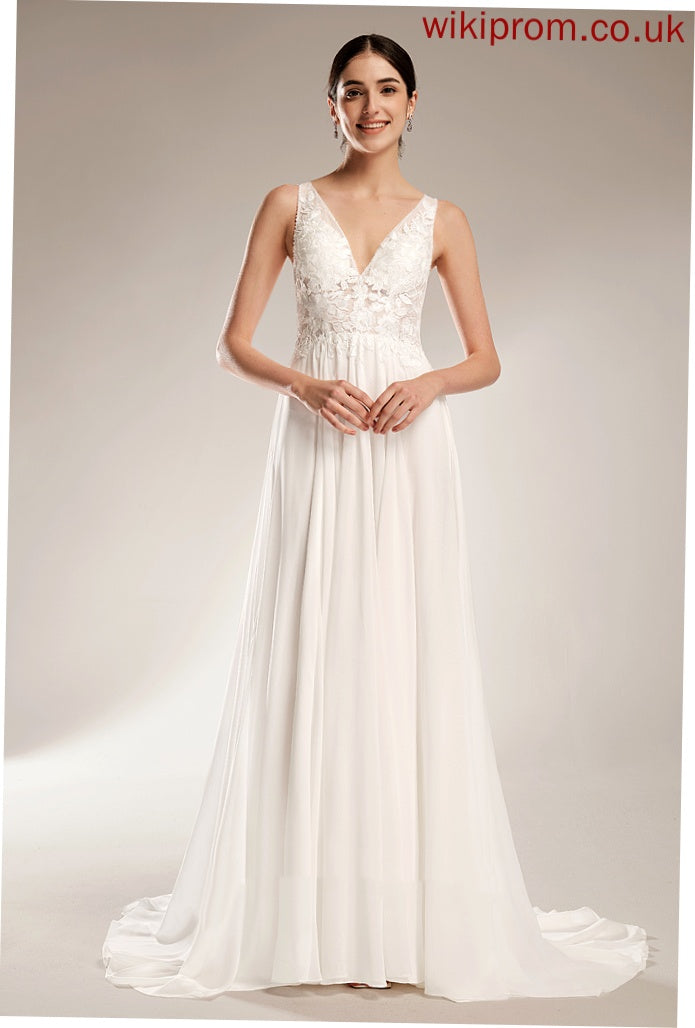 Court V-neck Beading Suzanne Sequins A-Line Lace With Wedding Dress Train Chiffon Wedding Dresses