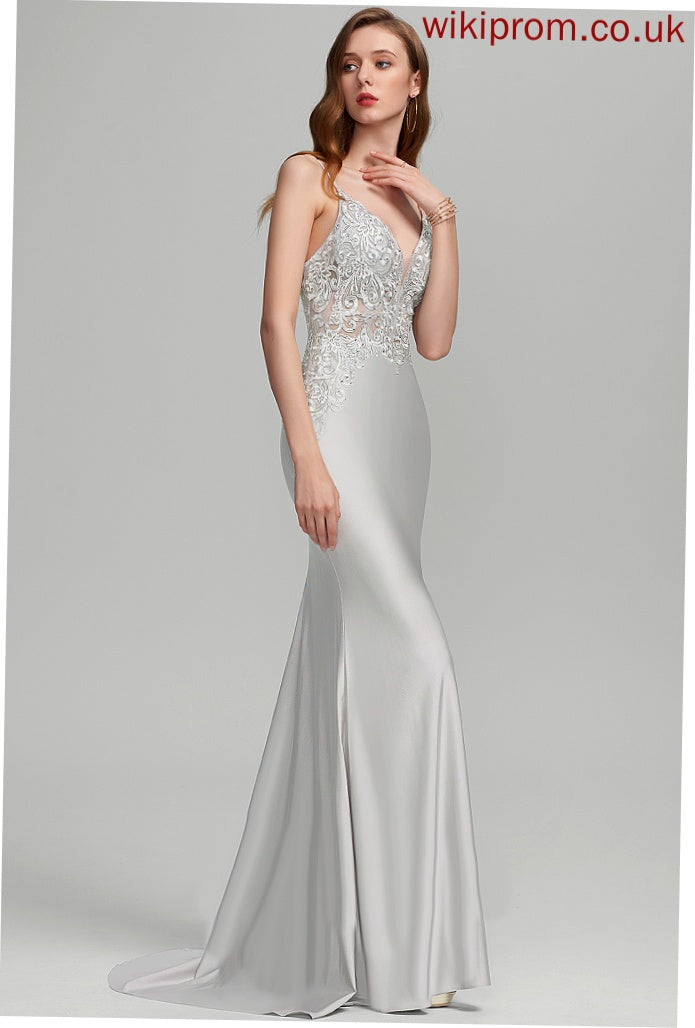 With Trumpet/Mermaid Train V-neck Sweep Sofia Prom Dresses Sequins