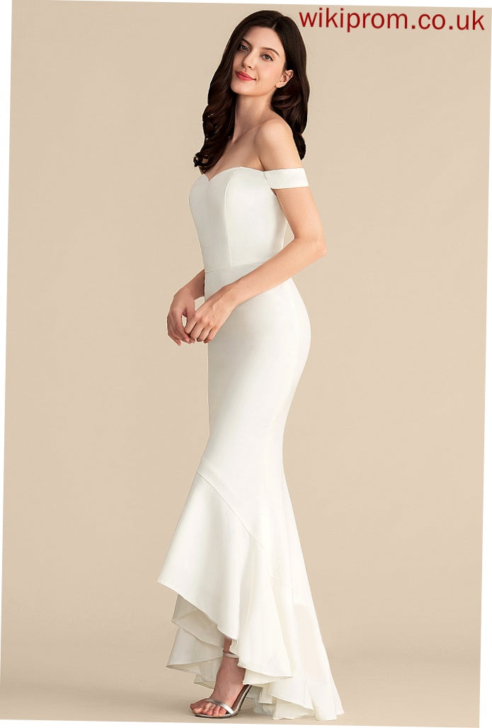 Off-the-Shoulder Wedding Ruffles Cascading Dress Trumpet/Mermaid Asymmetrical Sage Wedding Dresses With