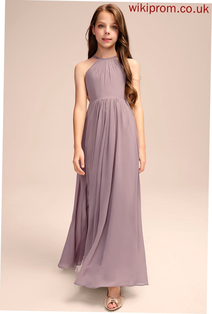 Cascading Floor-Length Neck Chiffon Taylor Scoop Ruffles With Junior Bridesmaid Dresses A-Line