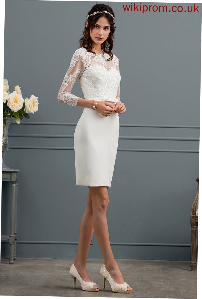 Wedding Dresses With Cassandra Dress Sequins Wedding Illusion Knee-Length Bow(s) Sheath/Column Lace