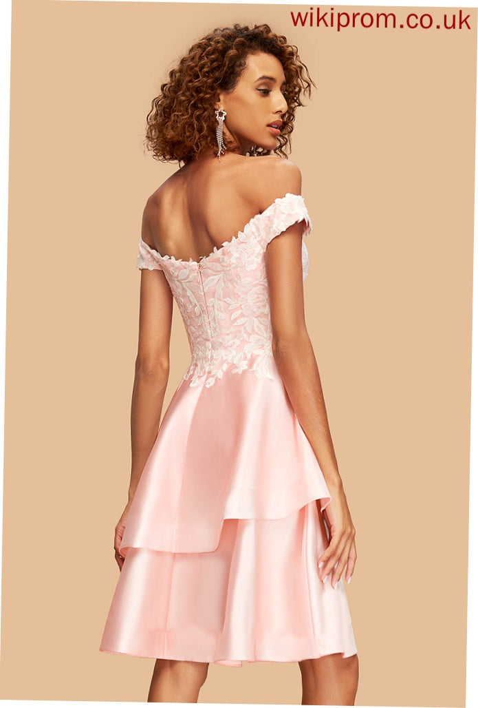 Off-the-Shoulder Trinity Knee-Length Lace With Dress Sequins Homecoming A-Line Homecoming Dresses Satin