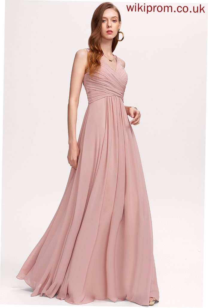 Pleated Floor-Length Chiffon With V-neck Prom Dresses Suzanne A-Line