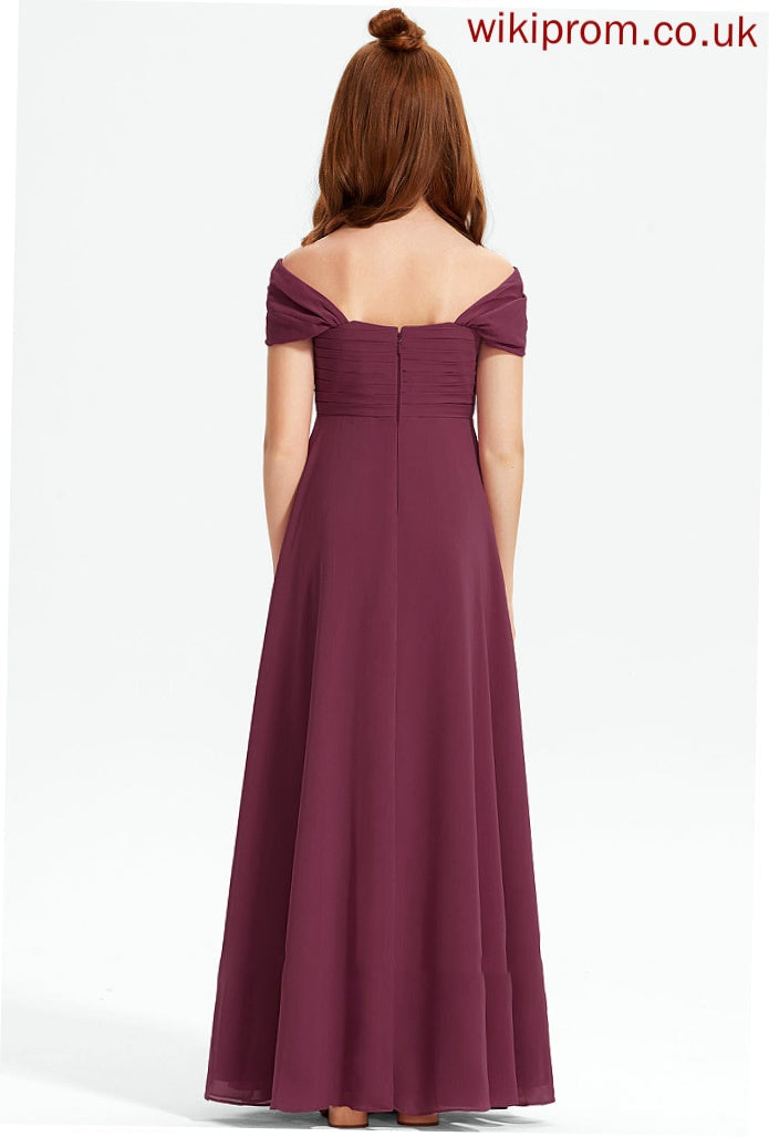 A-Line Floor-Length Phyllis Ruffle Off-the-Shoulder Chiffon Junior Bridesmaid Dresses With