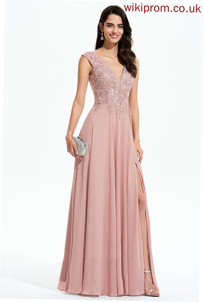 A-Line V-neck Floor-Length Avery Chiffon Prom Dresses