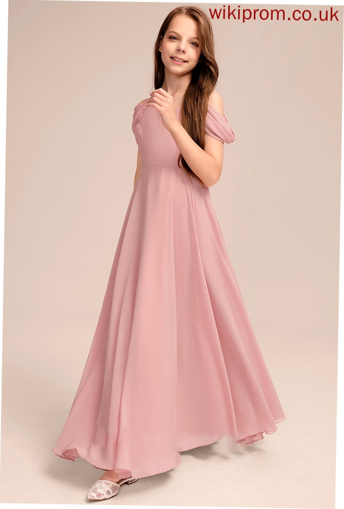 With Ruffle Floor-Length Junior Bridesmaid Dresses Shyla Chiffon A-Line V-neck