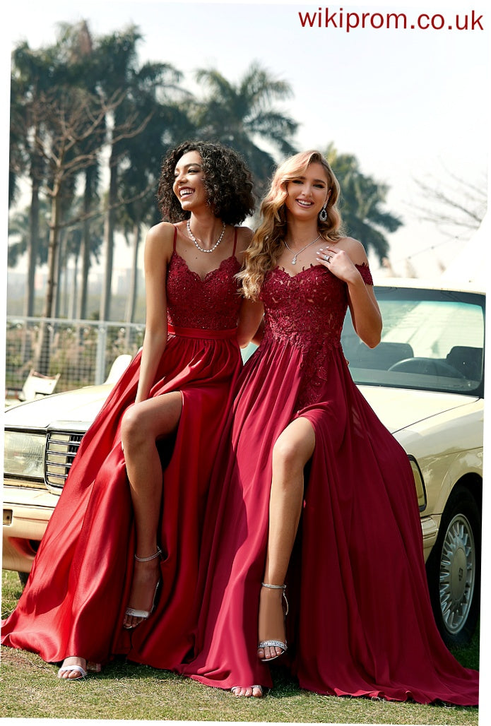 Prom Dresses Sequins Lace With Train Grace Chiffon Off-the-Shoulder A-Line Sweep