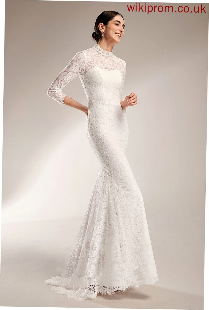 Aliza Wedding Dresses Sweep Train Trumpet/Mermaid Neck Lace High Wedding Dress