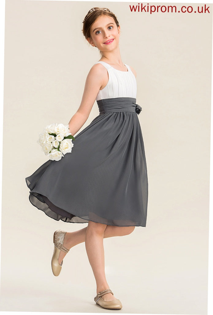 Junior Bridesmaid Dresses Neck Flower(s) Henrietta With Knee-Length Ruffle A-Line Chiffon Scoop