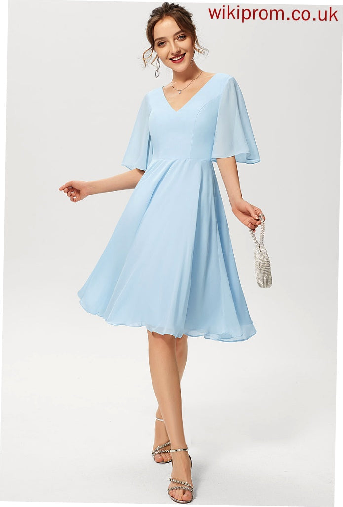 Dress Amina Cocktail A-Line Cocktail Dresses Chiffon V-neck Knee-Length