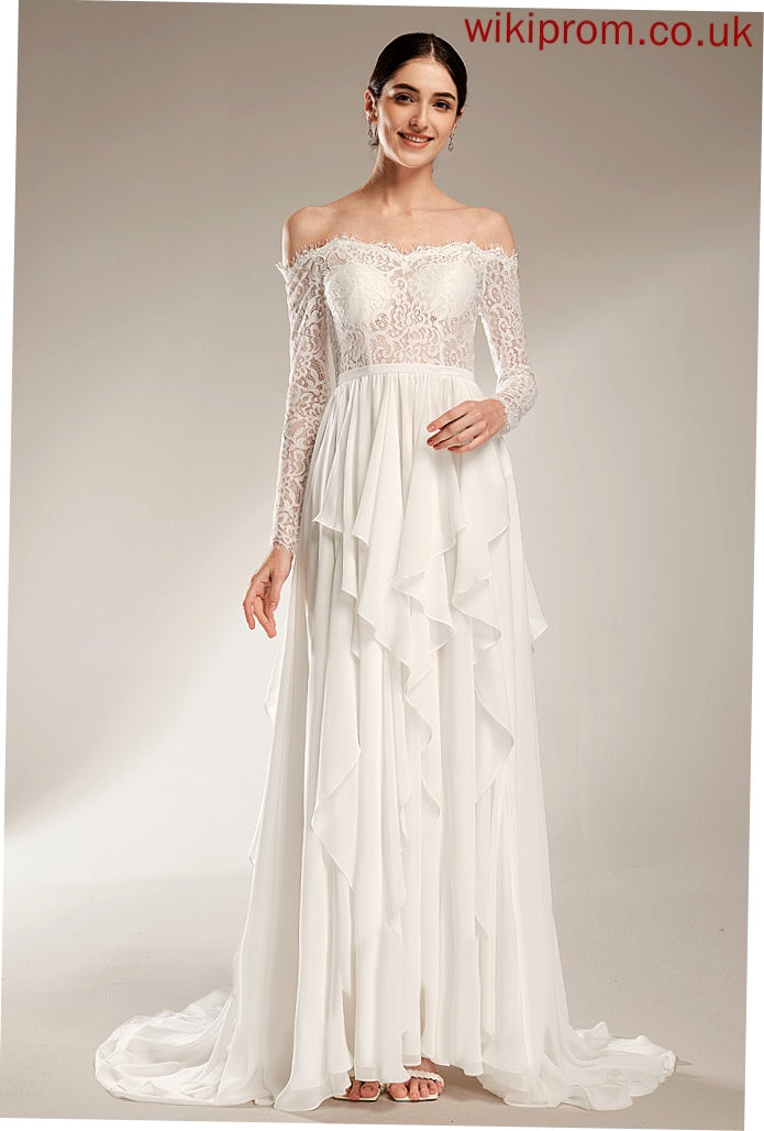 Lace Wedding Chiffon Court A-Line Off-the-Shoulder Ursula Train Wedding Dresses Dress Ruffle With