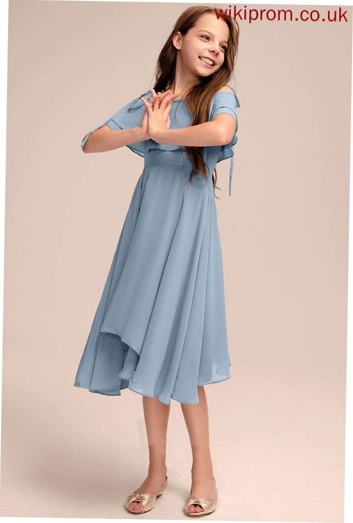 Off-the-Shoulder Ruffles Asymmetrical Junior Bridesmaid Dresses A-Line Cascading With Chiffon Macy