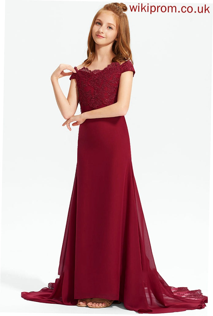 Junior Bridesmaid Dresses Chiffon Train Court Kaydence Off-the-Shoulder Trumpet/Mermaid Lace