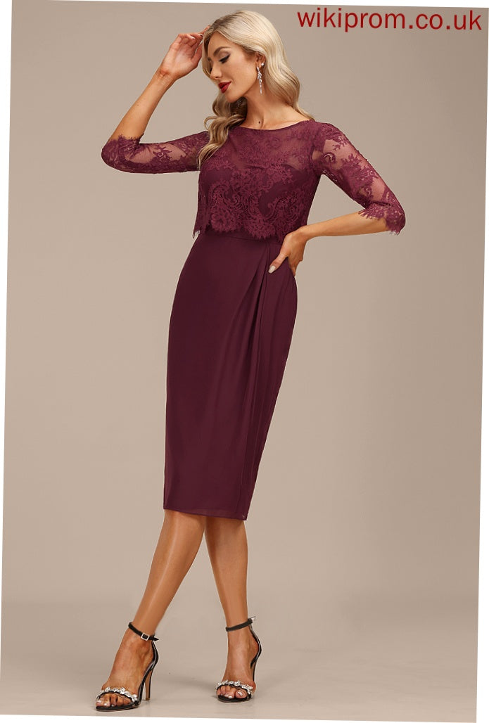 Lace Cocktail Sheath/Column Knee-Length Scoop Zariah Chiffon Dress Ruffle With Neck Cocktail Dresses