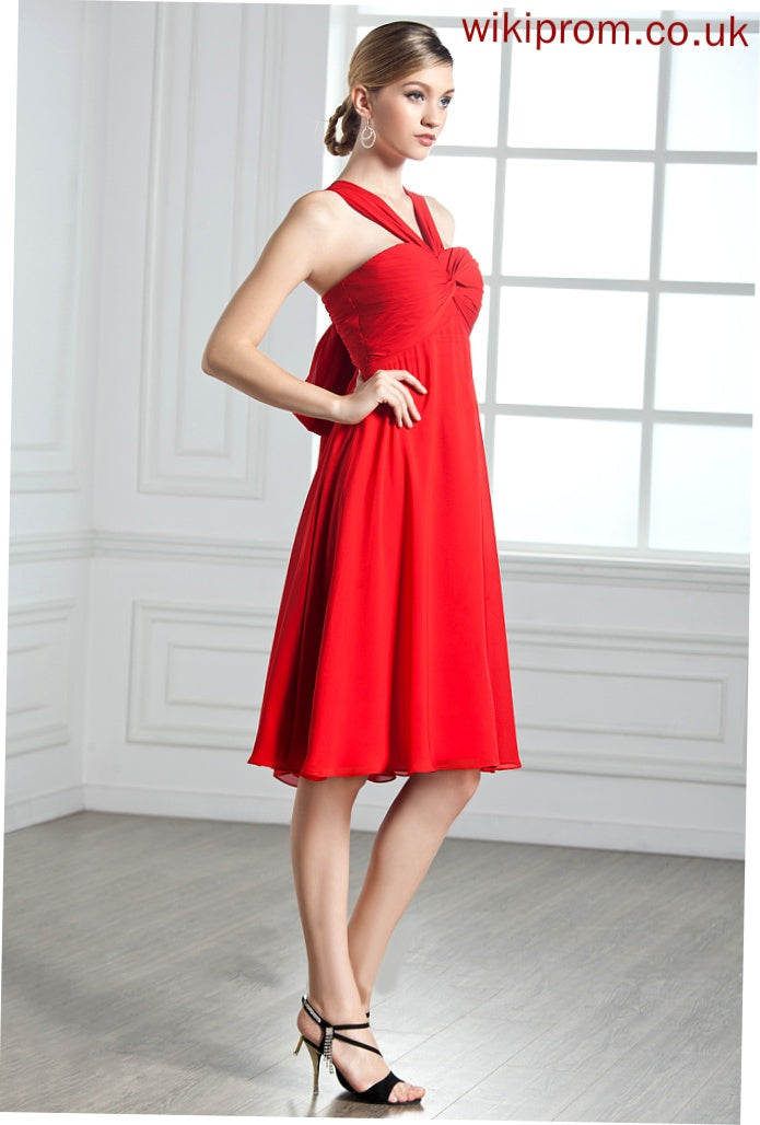 Chana Cocktail Dresses Ruffle With V-neck Empire Bow(s) Cocktail Dress Chiffon Knee-Length