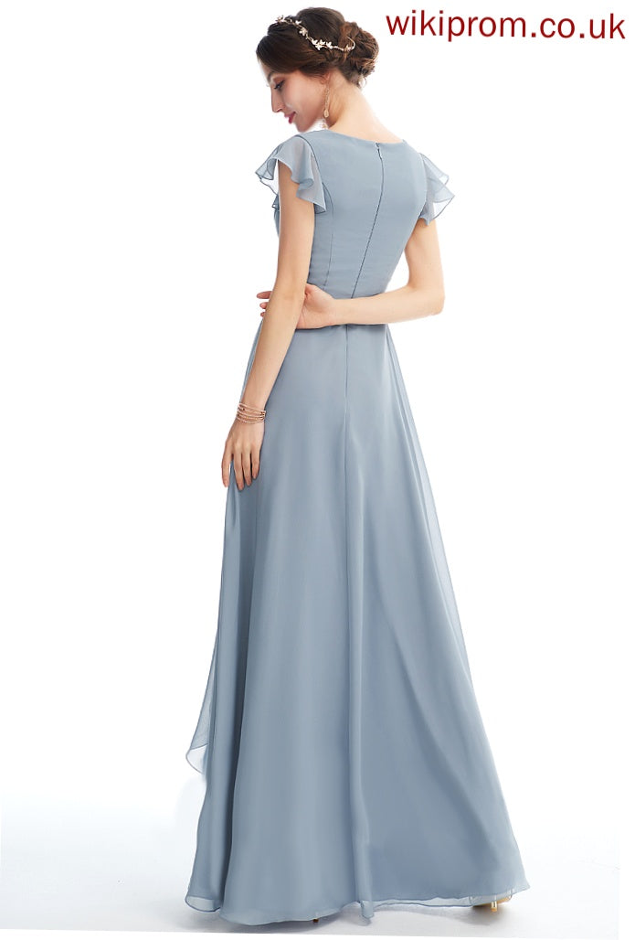 V-neck Floor-Length Silhouette Ruffle A-Line SplitFront Embellishment Length Neckline Fabric Anne A-Line/Princess Bridesmaid Dresses