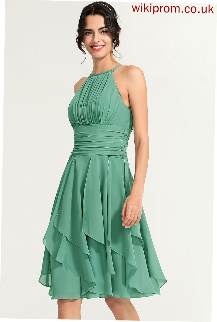 Ruffles Ruffle Knee-Length Amelie Chiffon Cascading Scoop Cocktail Dresses Neck With Cocktail Dress A-Line