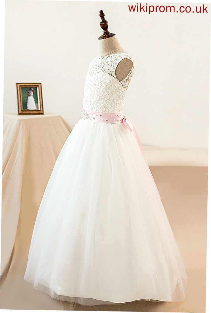 Scoop Junior Bridesmaid Dresses Tulle Beading Sash Bow(s) Floor-Length Payten With Ball-Gown/Princess Neck