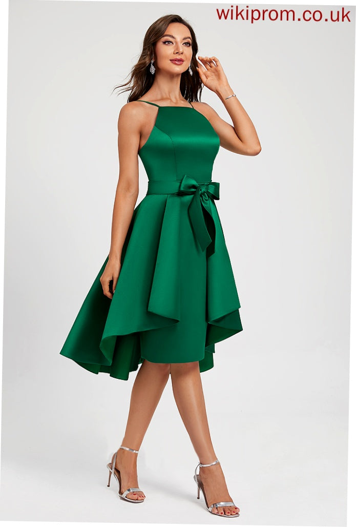 Homecoming Homecoming Dresses Alexus Knee-Length Ruffle Neckline A-Line Satin With Bow(s) Dress Square