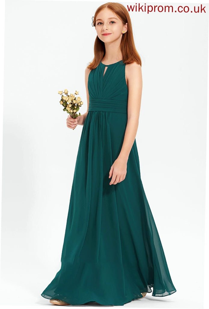 Ruffle Chiffon Neck Floor-Length Riya With Scoop Junior Bridesmaid Dresses A-Line