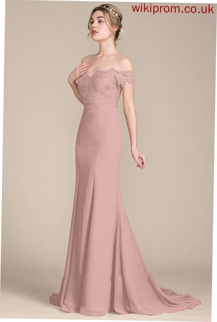 Court Chiffon Prom Dresses Off-the-Shoulder Train Louisa Trumpet/Mermaid With Sequins Lace