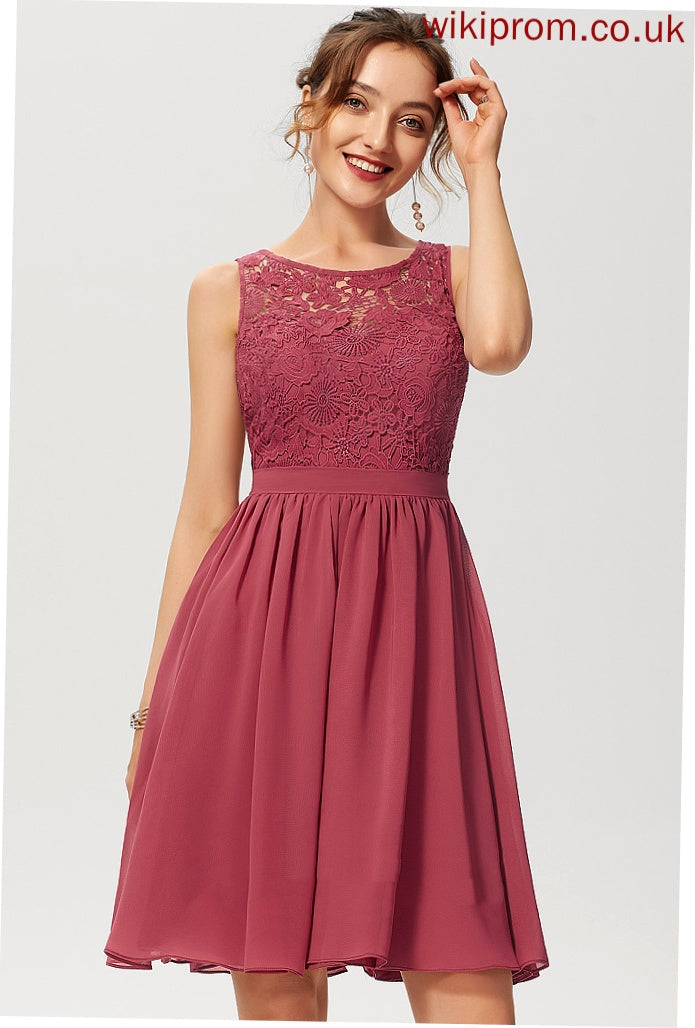 Chiffon Dress Maisie A-Line Cocktail Dresses Cocktail Scoop Lace Neck Knee-Length