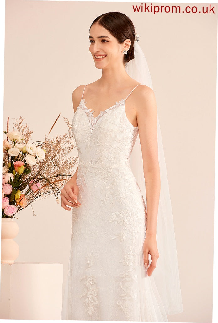 Lace Sequins Wedding Dresses V-neck Court Tulle Wedding Train With A-Line Dulce Dress